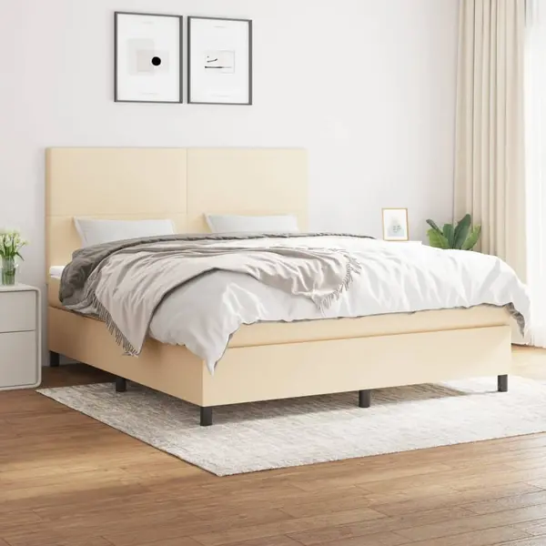 Gossi pat box spring cu saltea, crem, 160x200 cm, material textil