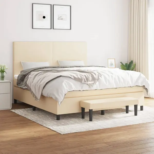 Gossi pat box spring cu saltea, crem, 160x200 cm, material textil
