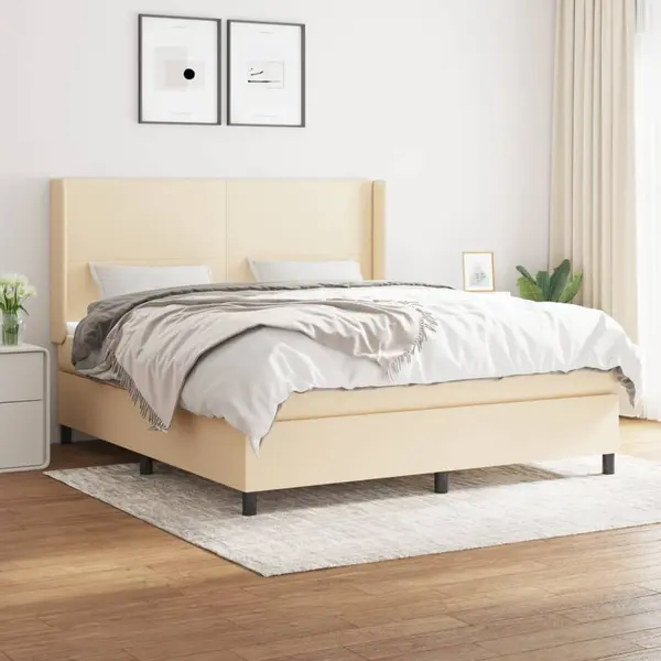 Gossi pat box spring cu saltea, crem, 160x200 cm, material textil