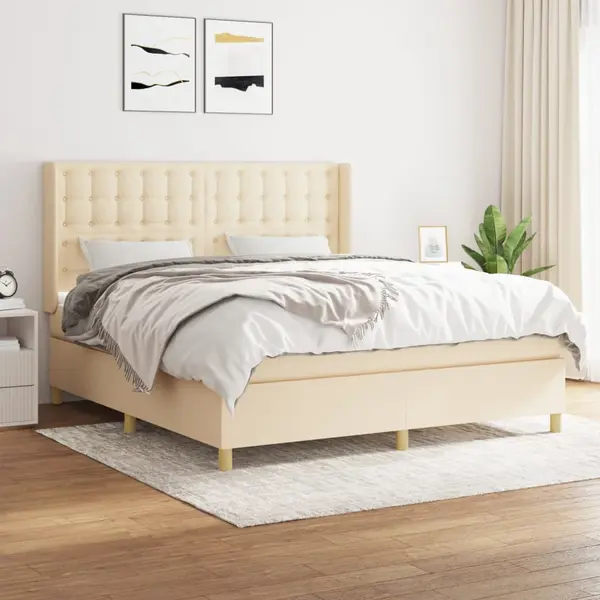 Gossi pat box spring cu saltea, crem, 160x200 cm, material textil