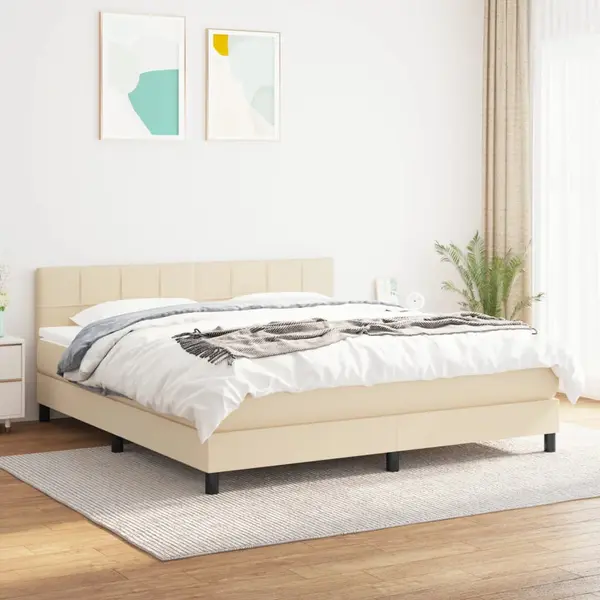 Gossi pat box spring cu saltea, crem, 160x200 cm, material textil