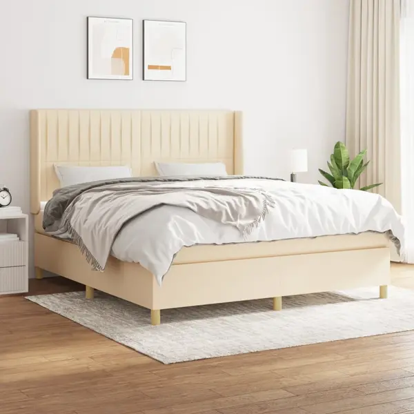 Gossi pat box spring cu saltea, crem, 160x200 cm, material textil