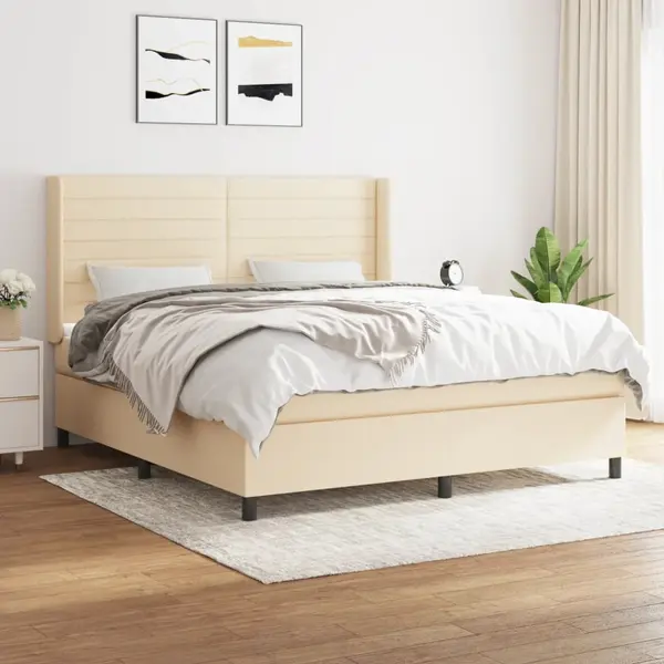 Gossi pat box spring cu saltea, crem, 160x200 cm, material textil