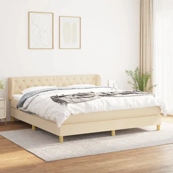 Gossi pat box spring cu saltea, crem, 160x200 cm, material textil