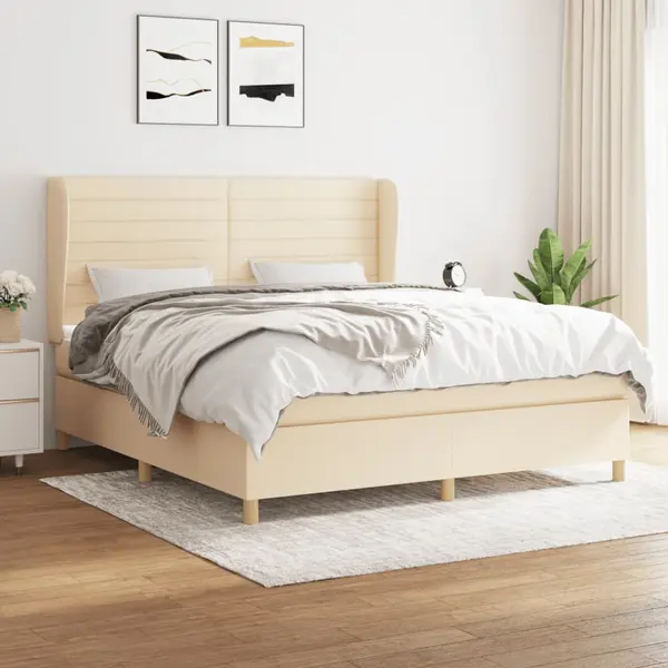 Gossi pat box spring cu saltea, crem, 160x200 cm, material textil