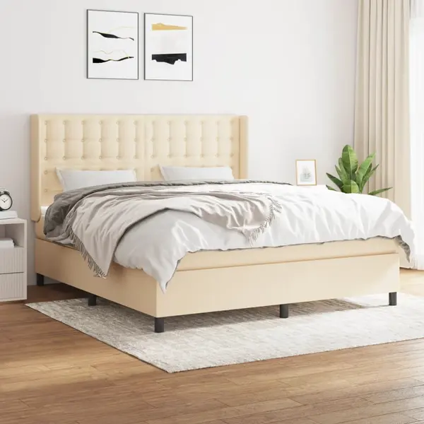 Gossi pat box spring cu saltea, crem, 160x200 cm, material textil