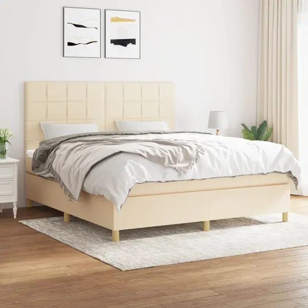 Gossi pat box spring cu saltea, crem, 160x200 cm, material textil