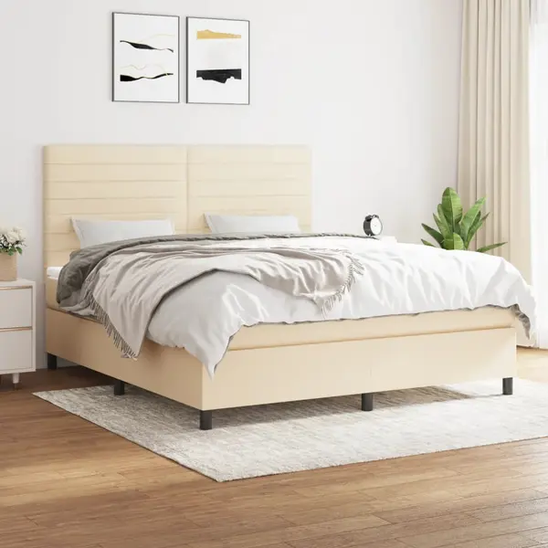 Gossi pat box spring cu saltea, crem, 160x200 cm, material textil