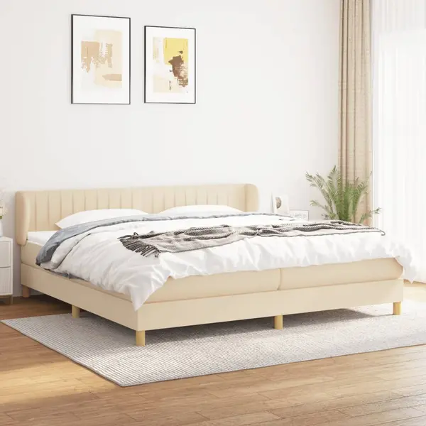 Gossi pat box spring cu saltea, crem, 200x200 cm, textil