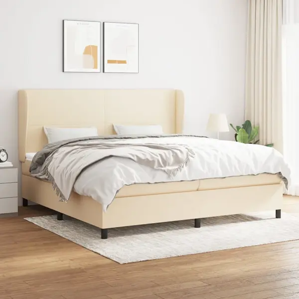 Gossi pat box spring cu saltea, crem, 200x200 cm, textil