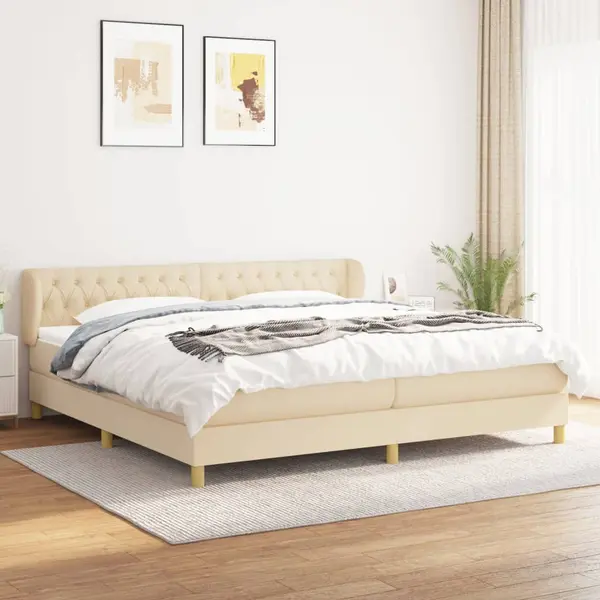 Gossi pat box spring cu saltea, crem, 200x200 cm, textil