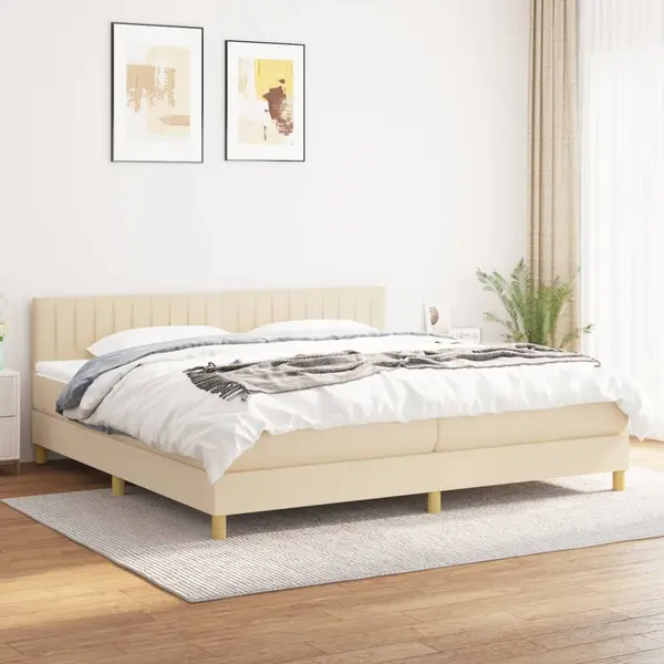 Gossi pat box spring cu saltea, crem, 200x200 cm, textil