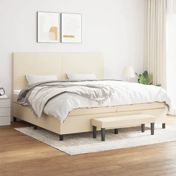 Gossi pat box spring cu saltea, crem, 200x200 cm, textil