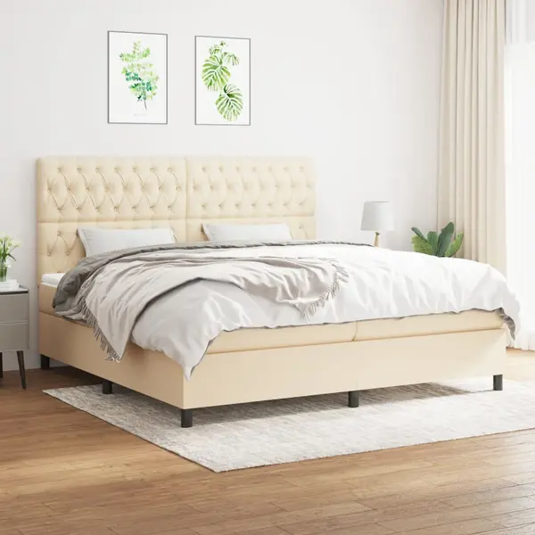 Gossi pat box spring cu saltea, crem, 200x200 cm, textil