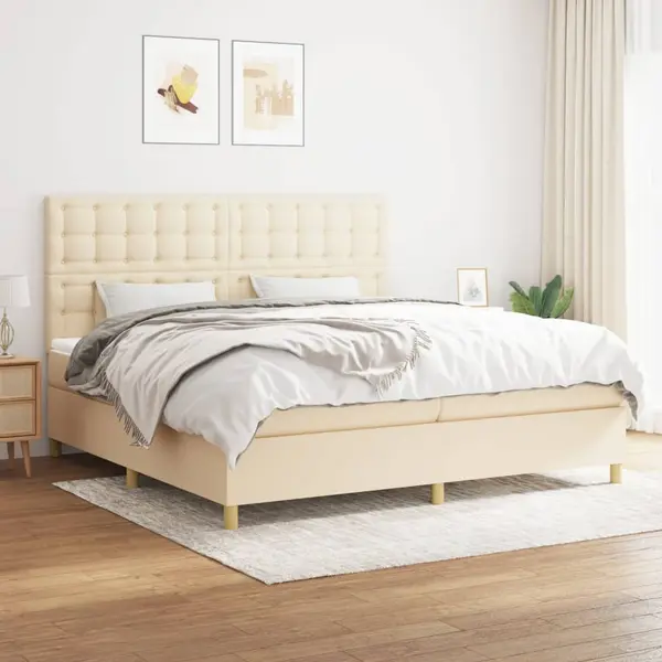 Gossi pat box spring cu saltea, crem, 200x200 cm, textil