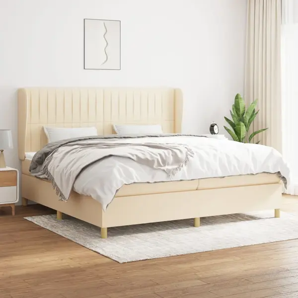 Gossi pat box spring cu saltea, crem, 200x200 cm, textil