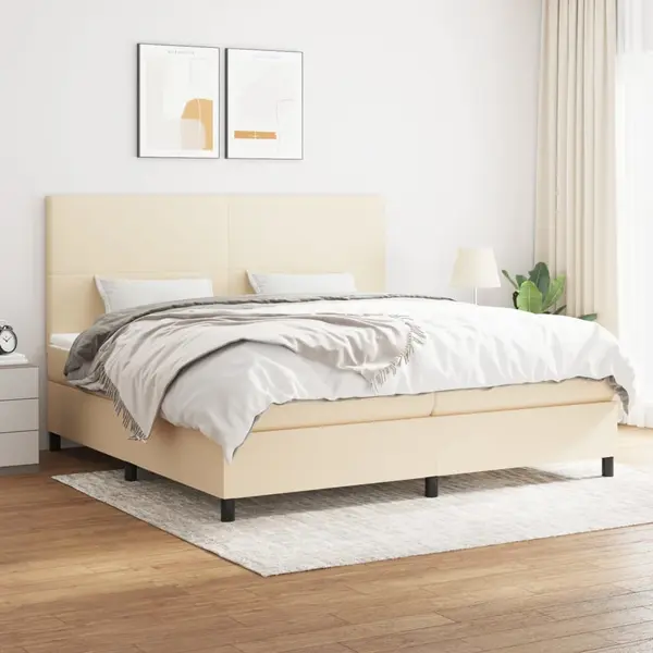 Gossi pat box spring cu saltea, crem, 200x200 cm, textil