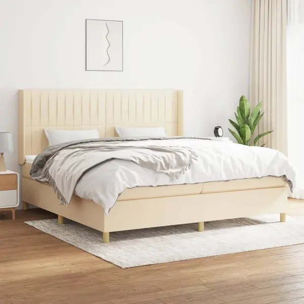 Gossi pat box spring cu saltea, crem, 200x200 cm, textil