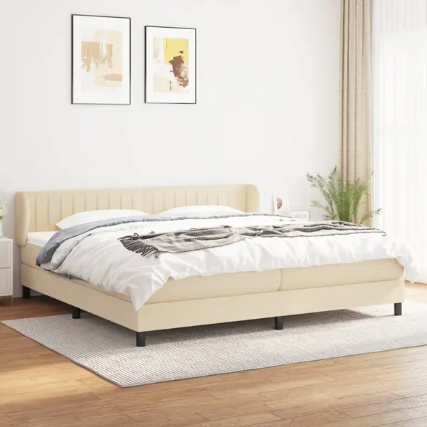 Gossi pat box spring cu saltea, crem, 200x200 cm, textil
