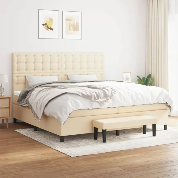 Gossi pat box spring cu saltea, crem, 200x200 cm, textil