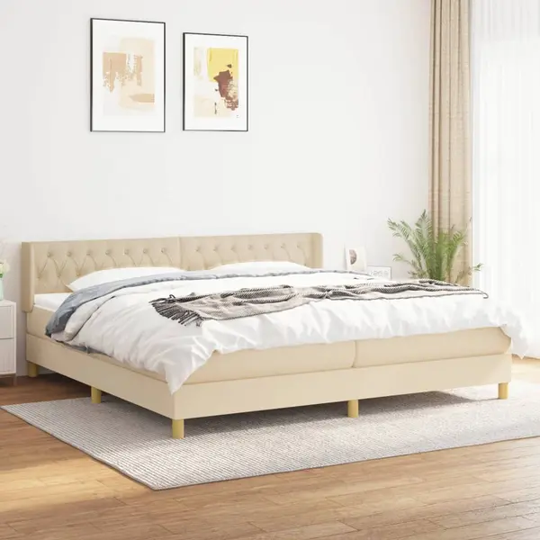 Gossi pat box spring cu saltea, crem, 200x200 cm, textil