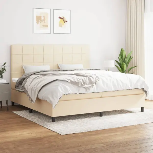 Gossi pat box spring cu saltea, crem, 200x200 cm, textil