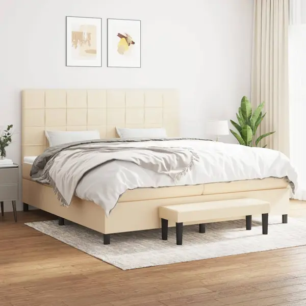 Gossi pat box spring cu saltea, crem, 200x200 cm, textil