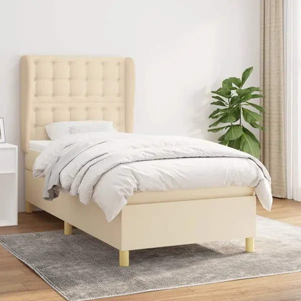 Gossi pat box spring cu saltea, crem, 90x200 cm, textil