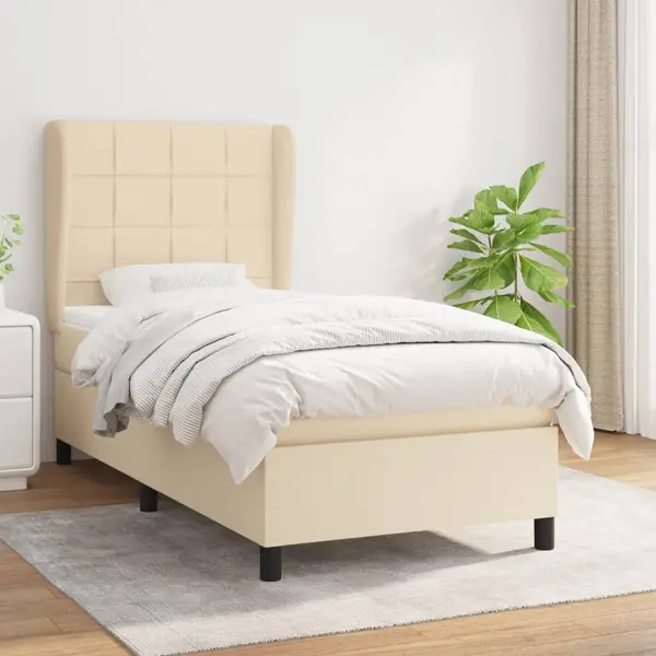 Gossi pat box spring cu saltea, crem, 90x200 cm, textil