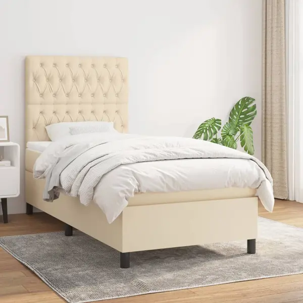 Gossi pat box spring cu saltea, crem, 90x200 cm, textil