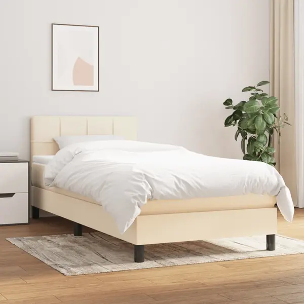 Gossi pat box spring cu saltea, crem, 90x200 cm, textil