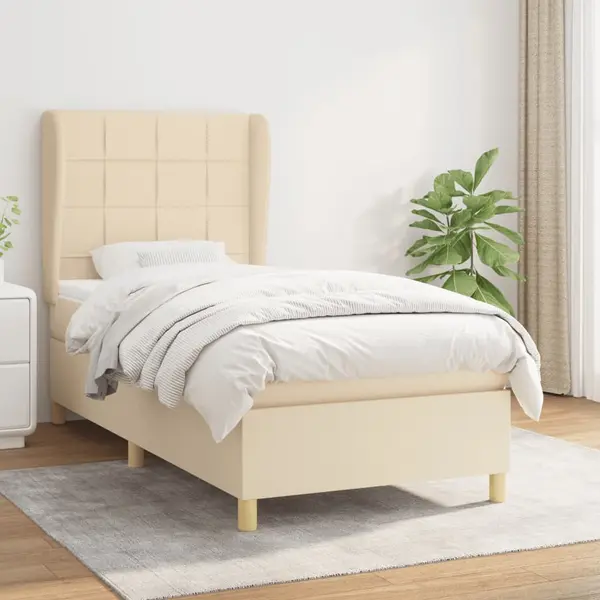 Gossi pat box spring cu saltea, crem, 90x200 cm, textil