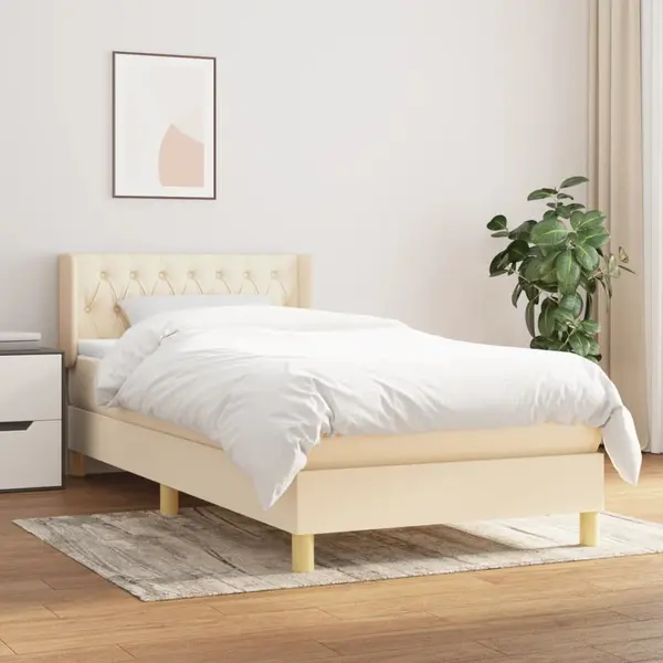 Gossi pat box spring cu saltea, crem, 90x200 cm, textil