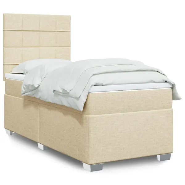 Gossi pat box spring cu saltea, crem, 90x200 cm, textil