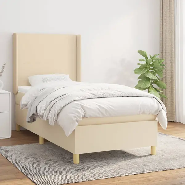 Gossi pat box spring cu saltea, crem, 90x200 cm, textil
