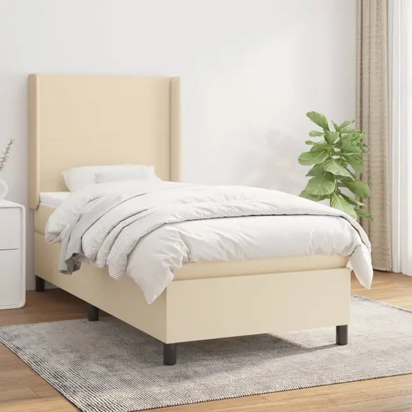 Gossi pat box spring cu saltea, crem, 90x200 cm, textil