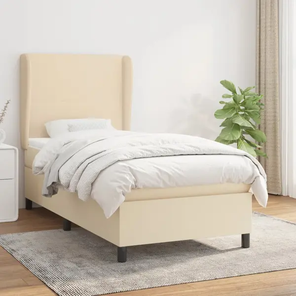 Gossi pat box spring cu saltea, crem, 90x200 cm, textil