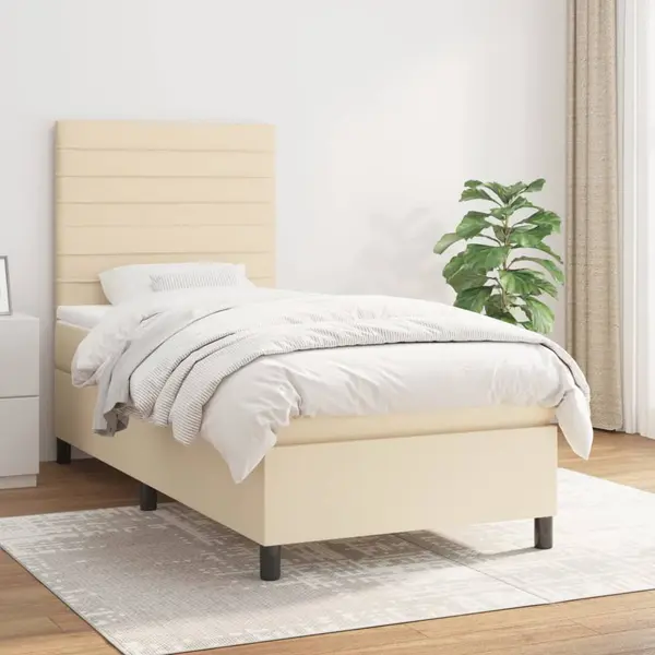 Gossi pat box spring cu saltea, crem, 90x200 cm, textil