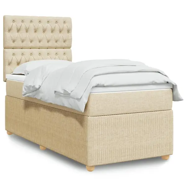 Gossi pat box spring cu saltea, crem, 90x200 cm, textil