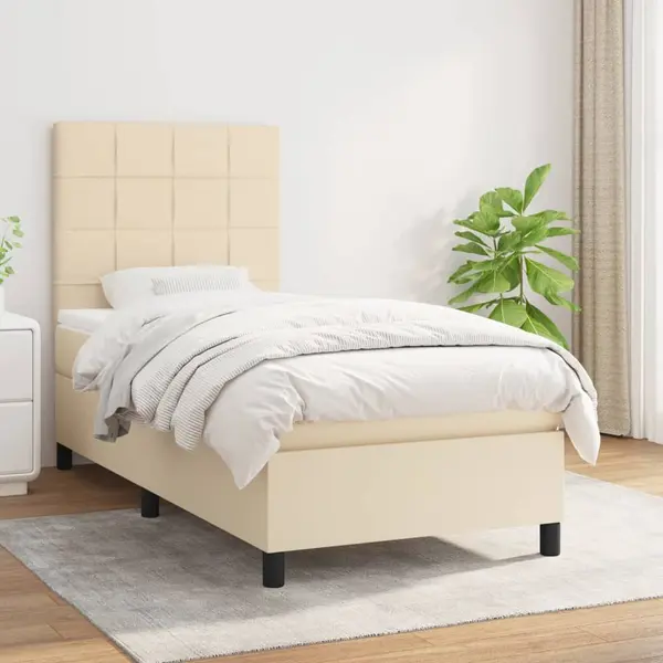 Gossi pat box spring cu saltea, crem, 90x200 cm, textil