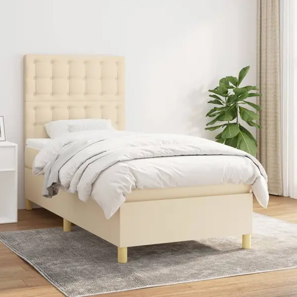 Gossi pat box spring cu saltea, crem, 90x200 cm, textil