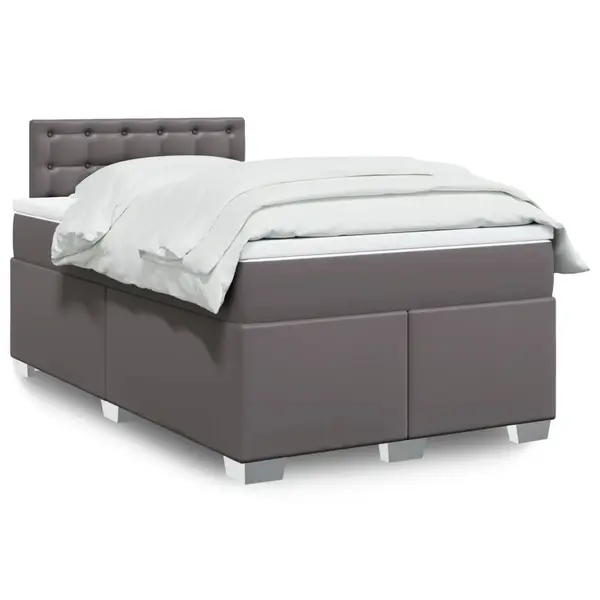 Gossi pat box spring cu saltea, gri, 120x190 cm, piele ecologica