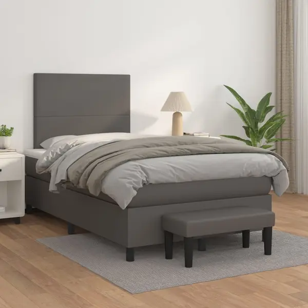 Gossi pat box spring cu saltea, gri, 120x200 cm, piele ecologica