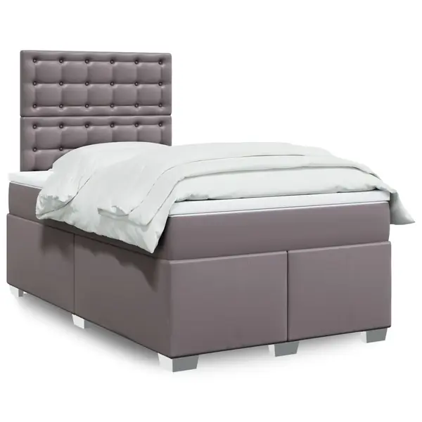 Gossi pat box spring cu saltea, gri, 120x200 cm, piele ecologica