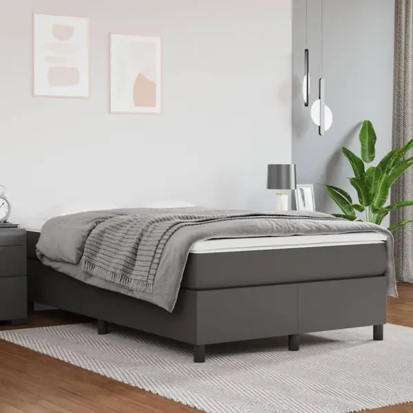 Gossi pat box spring cu saltea, gri, 120x200 cm, piele ecologica