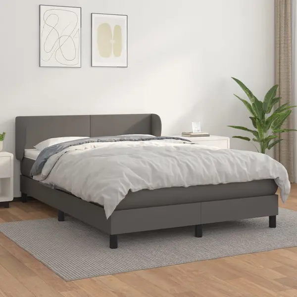 Gossi pat box spring cu saltea, gri, 140x190 cm, piele ecologica