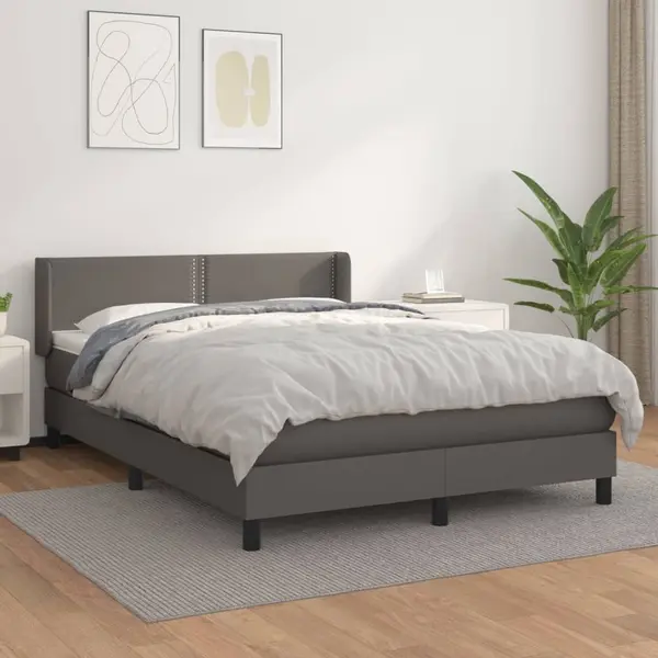 Gossi pat box spring cu saltea, gri, 140x190 cm, piele ecologica