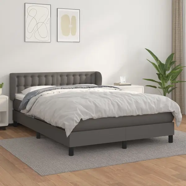 Gossi pat box spring cu saltea, gri, 140x190 cm, piele ecologica