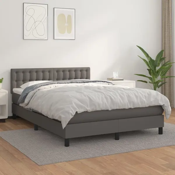 Gossi pat box spring cu saltea, gri, 140x200 cm, piele ecologica