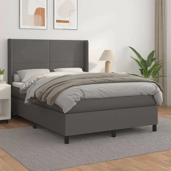 Gossi pat box spring cu saltea, gri, 140x200 cm, piele ecologica